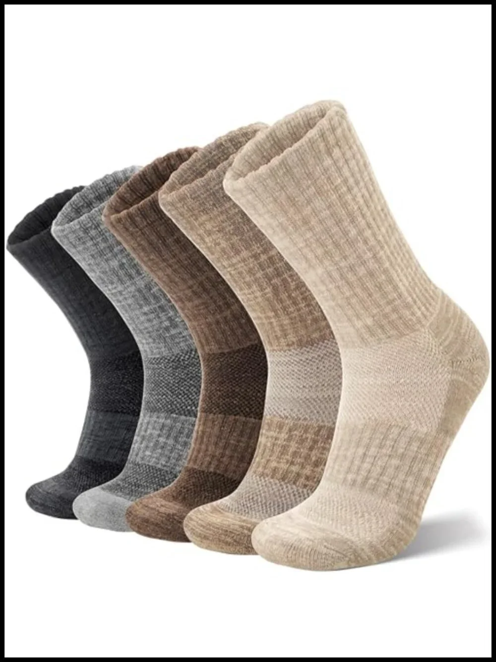 Merino Wool Hiking Socks 5 Pairs, Breathable Cushioned Athletic Crew by ANTSANG